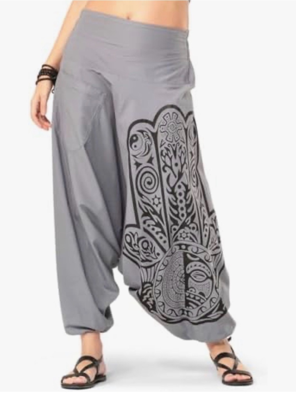 NWT The Veshti Company Summer Harem Yoga Pants Feat Hand of Fatima Gray